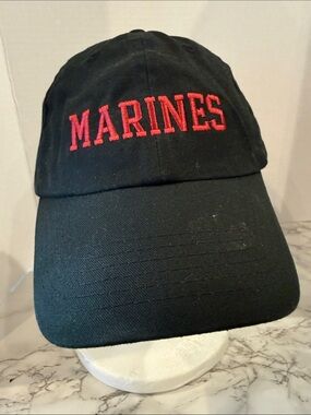Cotton Adjustable Black Baseball Cap w/ Marines on front One Size Fits Most